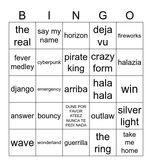 TEEZCHELLA SETLIST Bingo Card