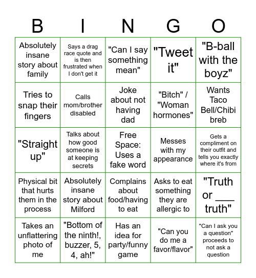 McKenzie Bingo Card