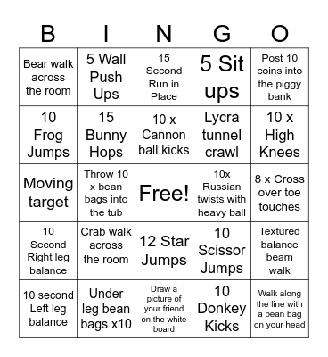 Gross Motor Bingo Card