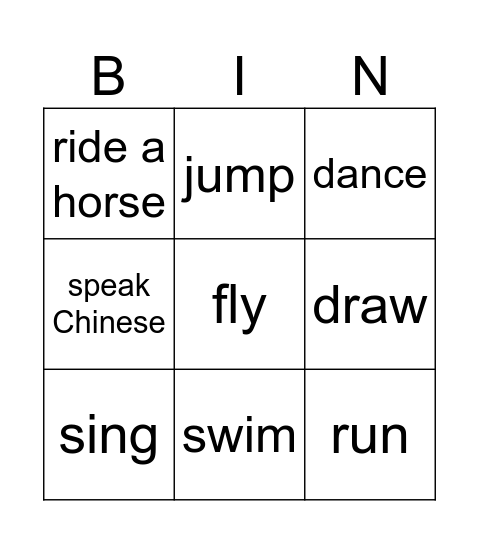 I can ...I can't ..! Bingo Card