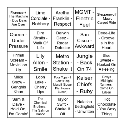 Toe Tappers Bingo Card