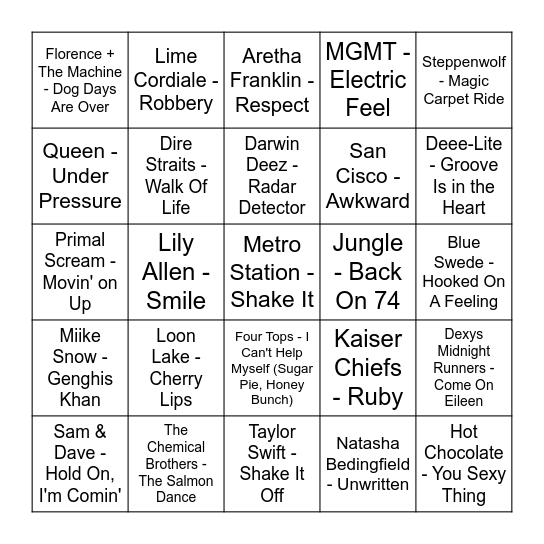 Toe Tappers Bingo Card