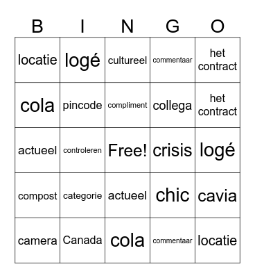 cola woord Bingo Card