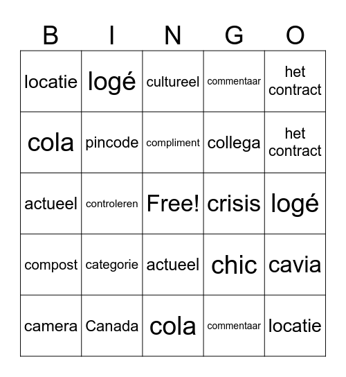 cola woord Bingo Card