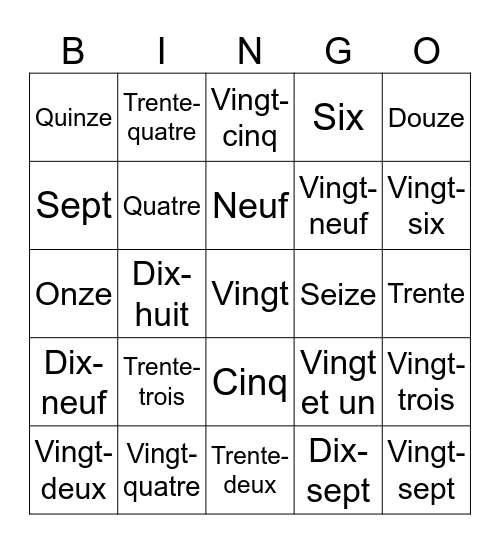 Les nombres Bingo Card