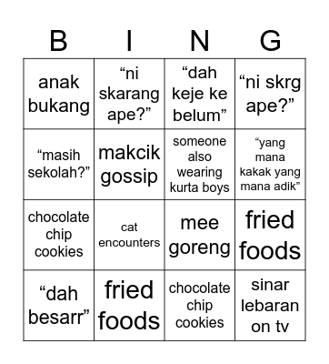 RAYA BINGO Card