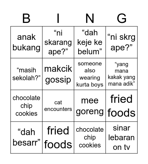 RAYA BINGO Card