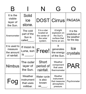 Science Bingo Card