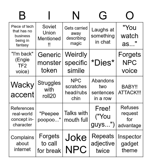 David DM Bingo Card