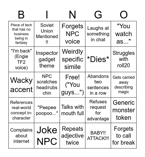 David DM Bingo Card