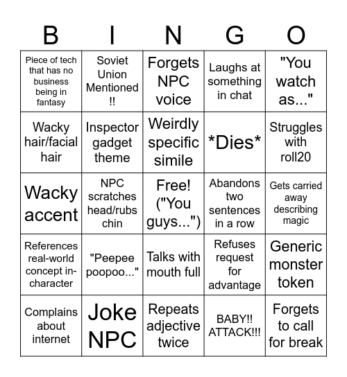 David DM Bingo Card