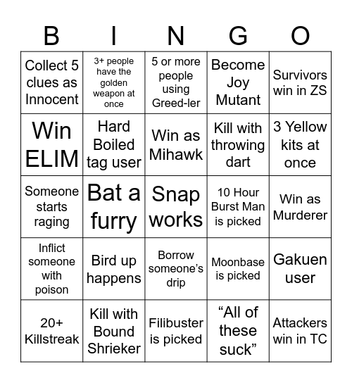 item asylum bingo Card