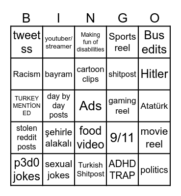 Instagram reel bingo Card