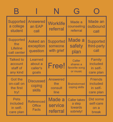 Calltaker Bingo Card