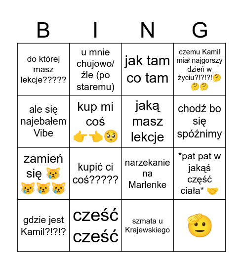 koledzy z wojskowej starterpack Bingo Card