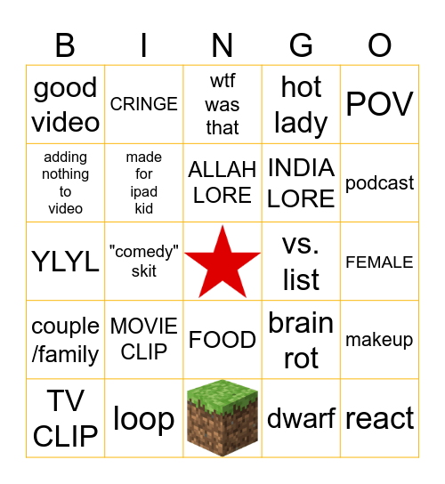 Riftys youtube shorts bingo Card