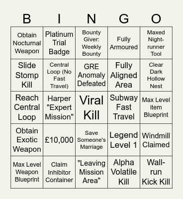 Dying Light 2 Lockout Bingo Card