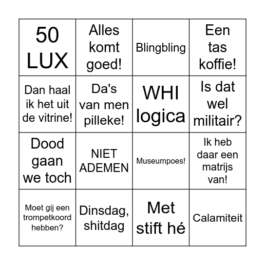 Bingo van de week Bingo Card