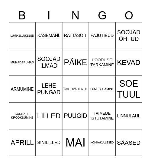 KEVADE BINGO Card
