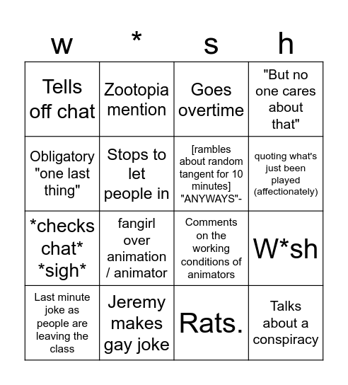 History Lecture Bingo Card