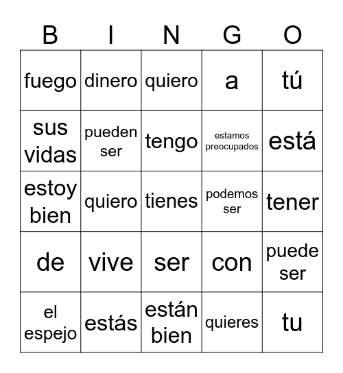 ¿Cómo estás?- common words and verbs Bingo Card