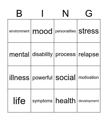 Mental halth Bingo Card