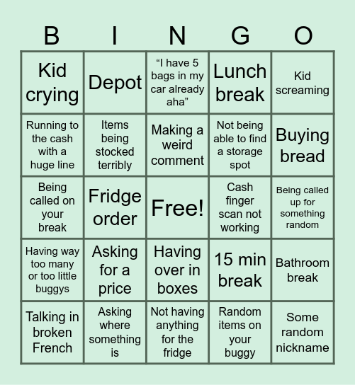 Retail bingo Card