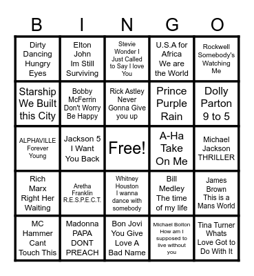 Best of the 80s Bingo Card