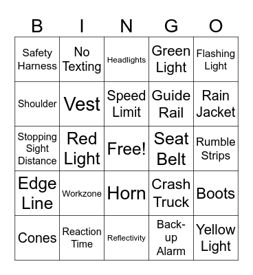 PennDOT Safety Bingo Card