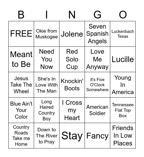 Classic and new country  Music Bingo Card