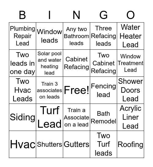 Lead Bingo Card