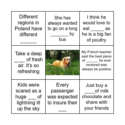 U6 NOUNS Bingo Card