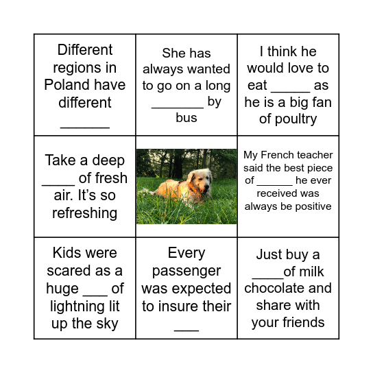 U6 NOUNS Bingo Card