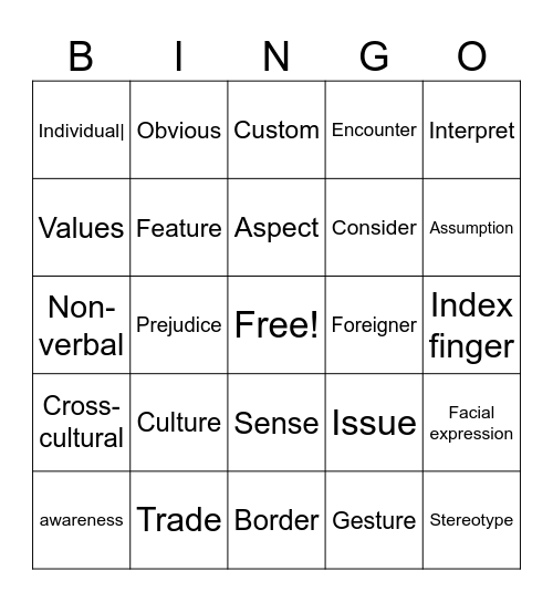Chapter 6 Bingo! Bingo Card