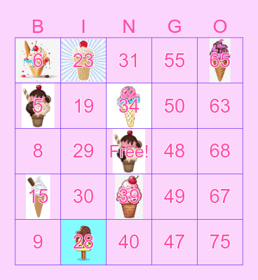 ICE CREAM SOCIAL BINGO 1-75 Bingo Card
