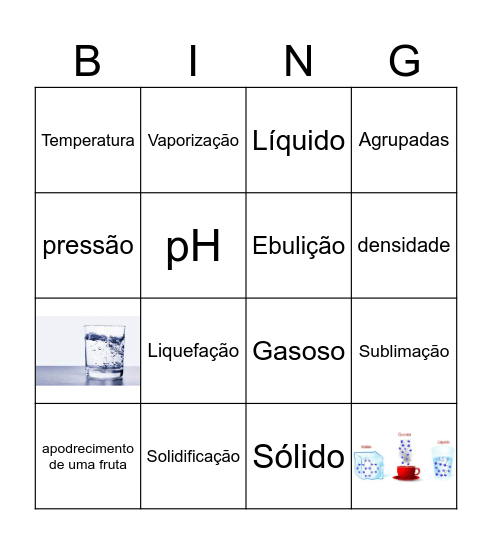 Estados Físicos da matéria Bingo Card
