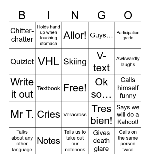 Mr L Bingo! Bingo Card