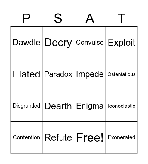 PSAT Bingo Set #3 Bingo Card