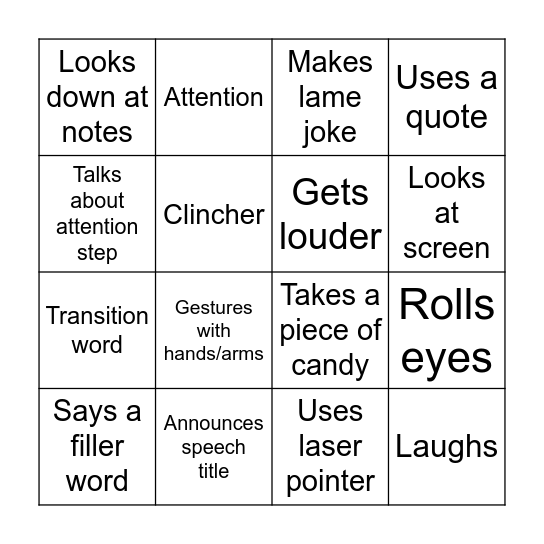 Speech Bingo Card