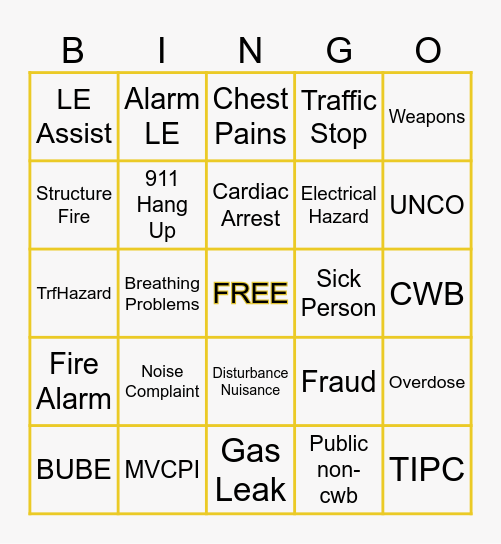 Nature Code Bingo Card