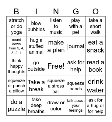 Coping Skills Bingo Card