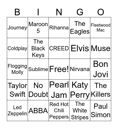 Rock N' Roll BINGO                         Set#4 Bingo Card