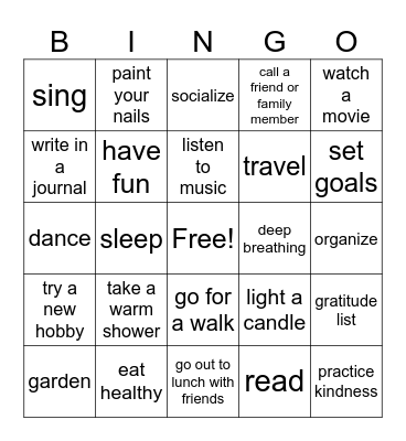 Self care Bingo Card