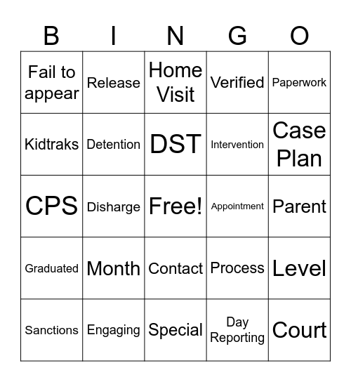 Juvenile Policy Bingo Card