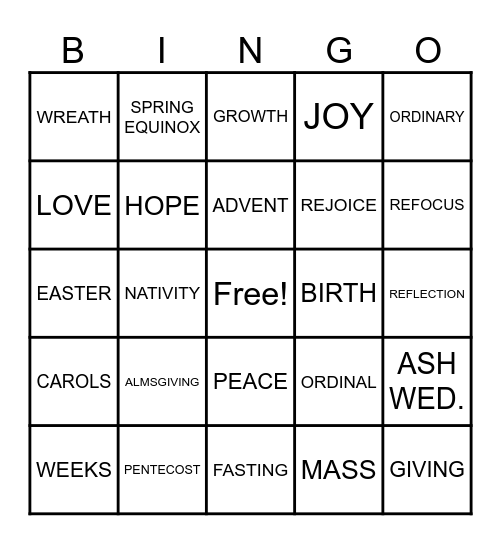 LITURGICSL SEASON Bingo Card
