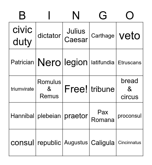 Ch. 11 Ancient Rome Bingo Card