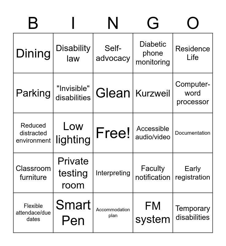 Disability Awareness - UWL ACCESS Center Bingo Card