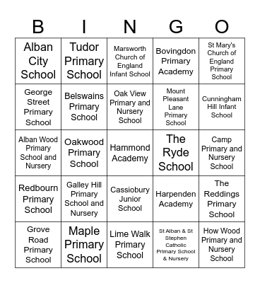 Kira's Schools Bingo Card