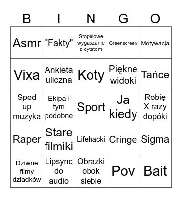 Polski Tiktok Bingo Card