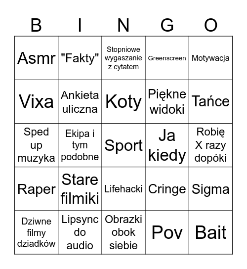 Polski Tiktok Bingo Card